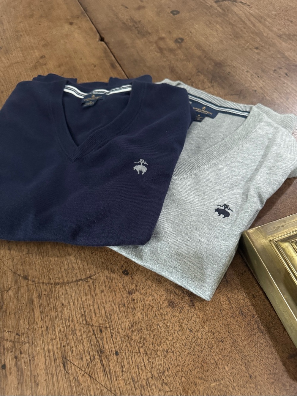 Brooks Brothers V-Neck Sweater Vests - Navy and Light Gray
